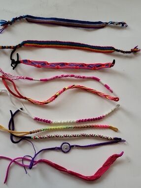 10 Handmade Colorful Woven Friendship Bracelets - Assorted Colors